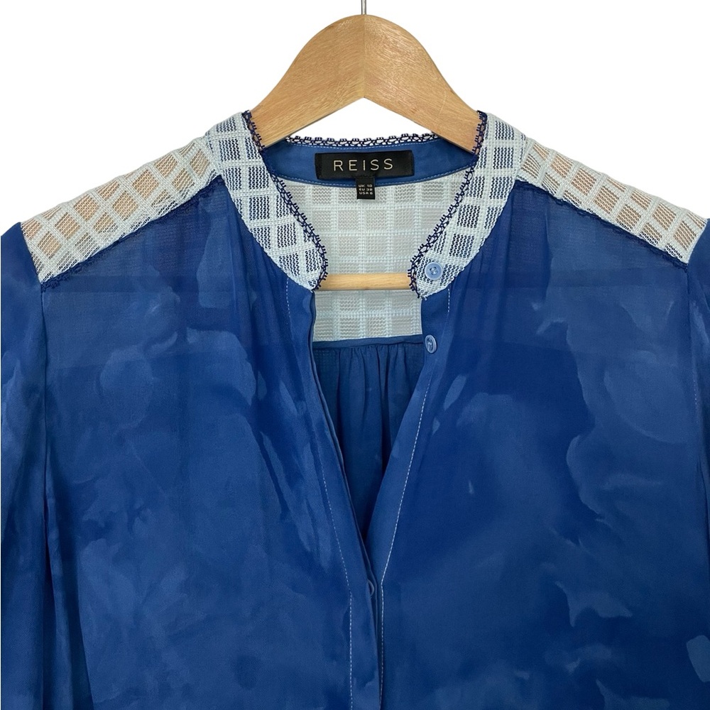 Reiss Blue Blouse with White Accents - Picture 6 of 11
